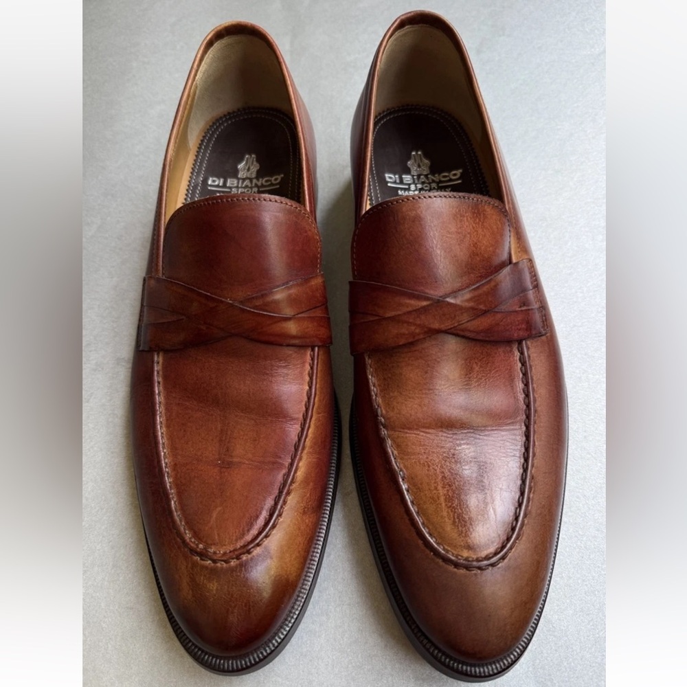 Di Bianco Scarpe Criss Cross Slip-On Loafer Mens Sz 9.5 Brown Leather